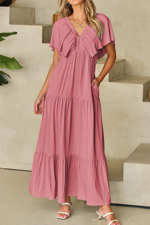 ruffled-v-neck-flutter-sleeve-maxi-dress OhSoStyled - Sophia's Style-8